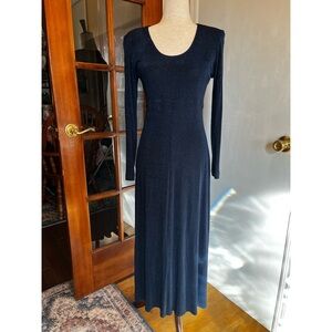 Vintage Y2K Navy Blue Glitter Long Sleeve Dress